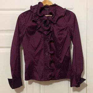 Samuel Dong ruffle neck blouse. Couture design. Beautiful eggplant color, small